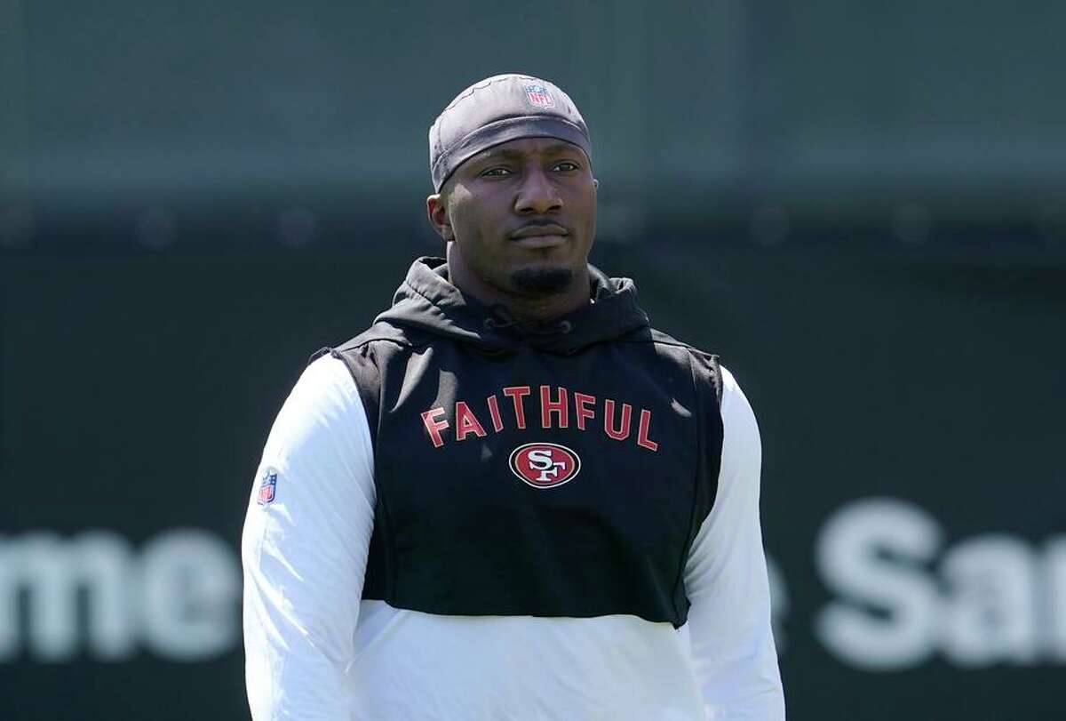49ers wide receiver Deebo Samuel briefly ran sprints on the side, then watched the rest of the first day of minicamp.