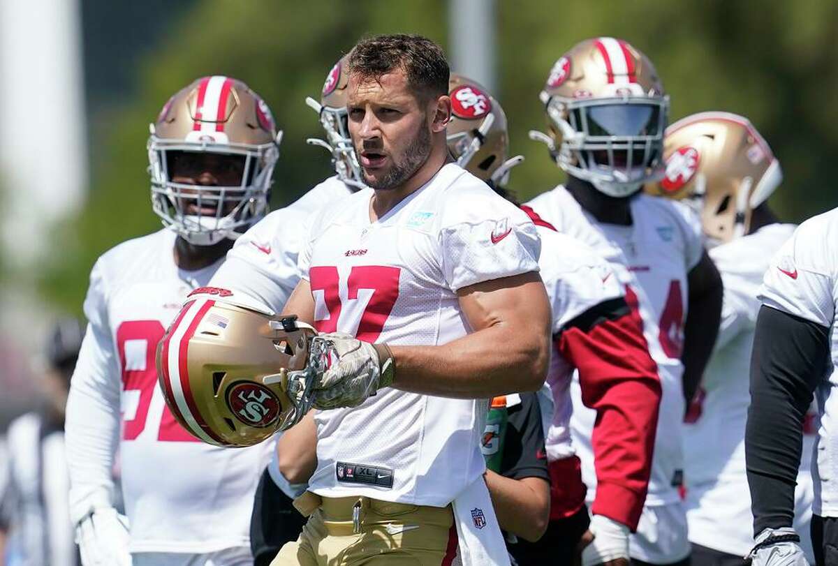 The 49ers’ Nick Bosa said he hasn’t given much thought to a contract extension and has instead focused on workouts.