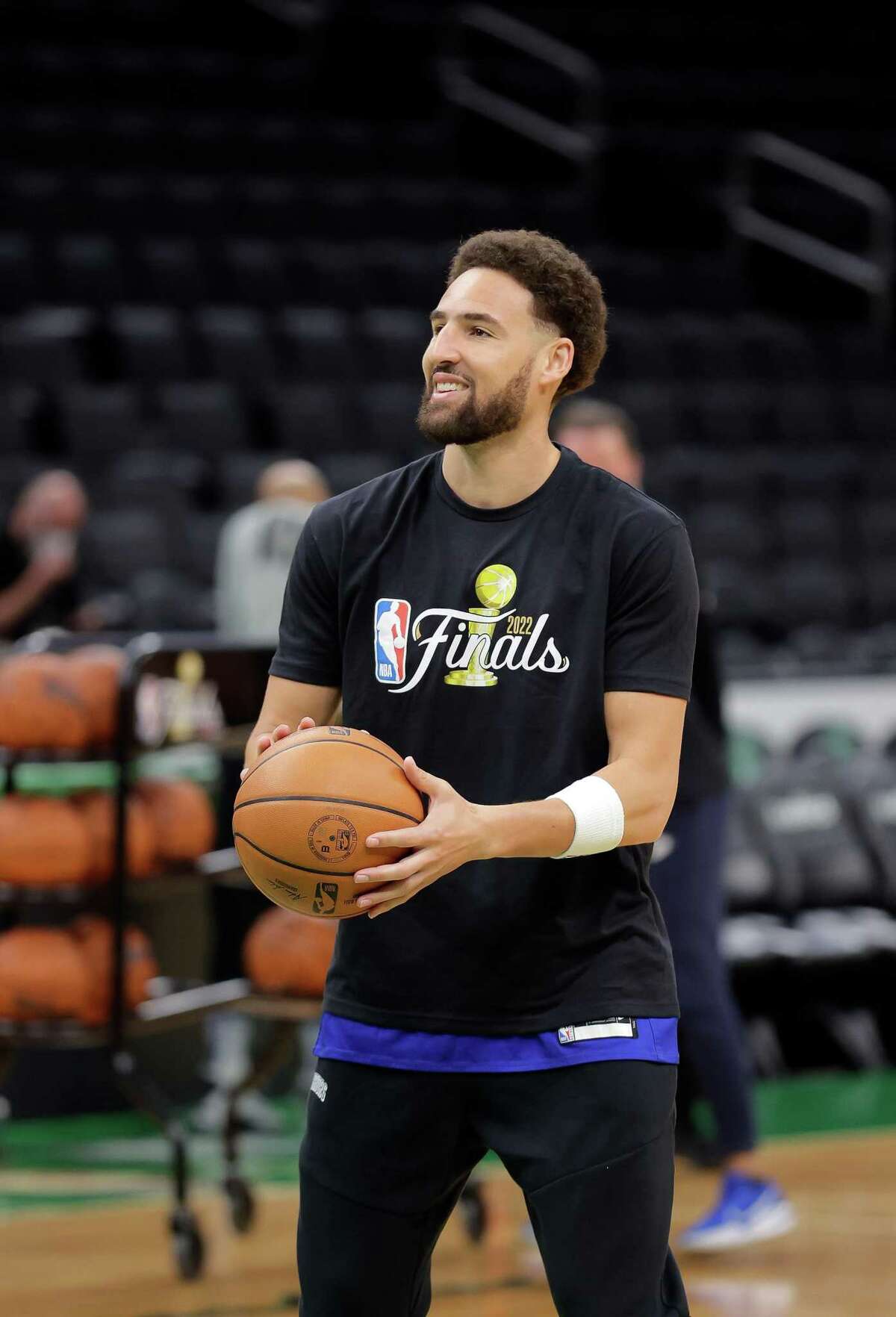 Klay Thomspon (11) as the Golden State Warriors practiced the day before playing the Boston Celtics in Game 3 of the NBA Finals at TD Garden in Boston, Mass., on Tuesday, June 7, 2022.