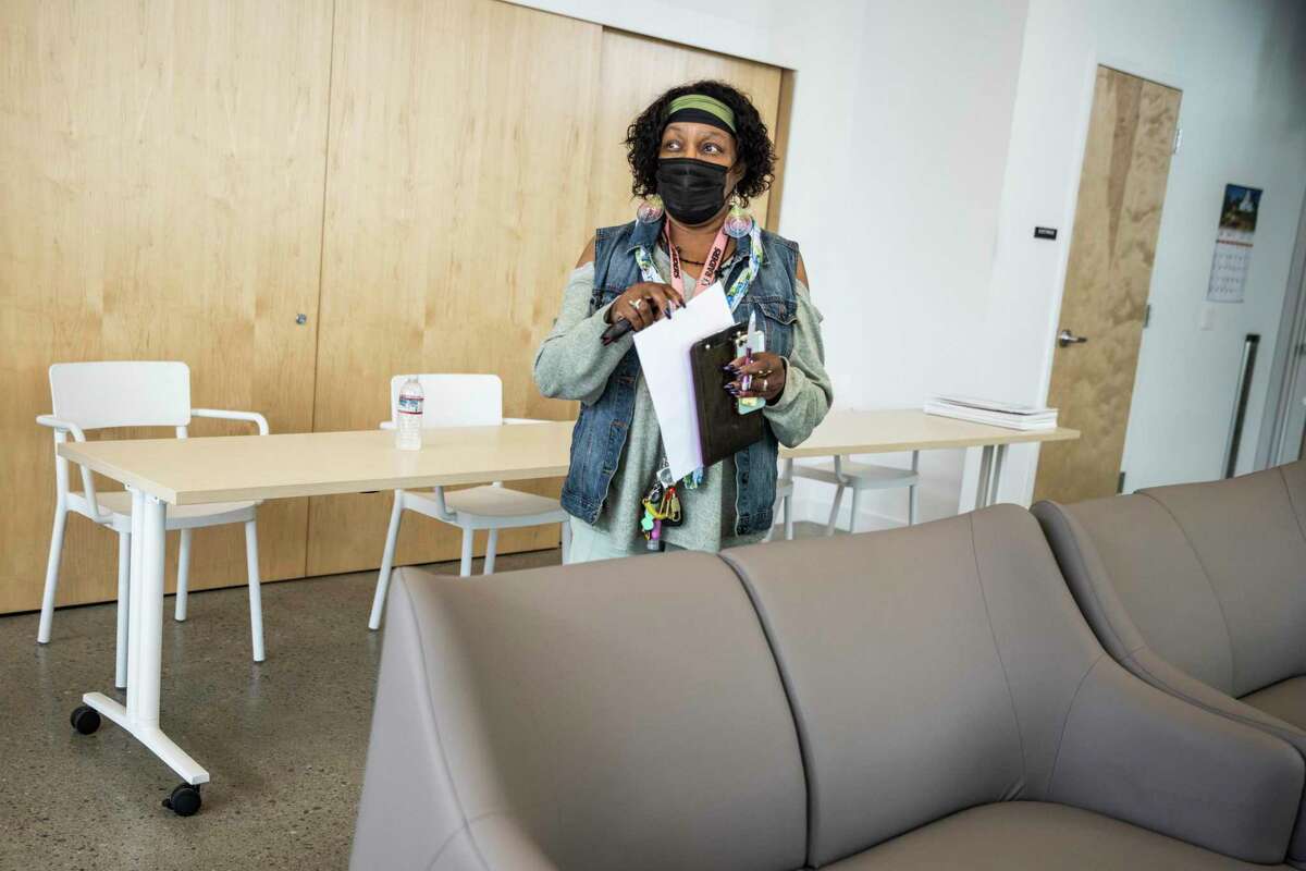 Antoinette Venable, property manager of Coliseum Place, gives a tour of the new development in Oakland's Coliseum neighborhood.