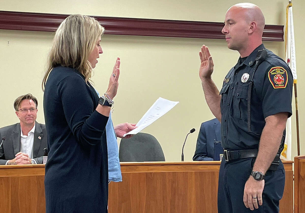 In the third promotion, Firefighter Craig Kemper, right, also was promoted to Fire Lieutenant. 