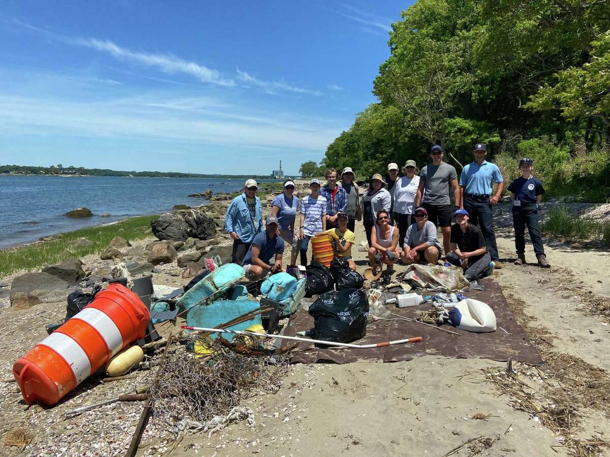 A total of 14 volunteers gathered on Sheffield Island Sunday, June 5, 2022 to clean up the area and gathered more than 300 pounds of trash.