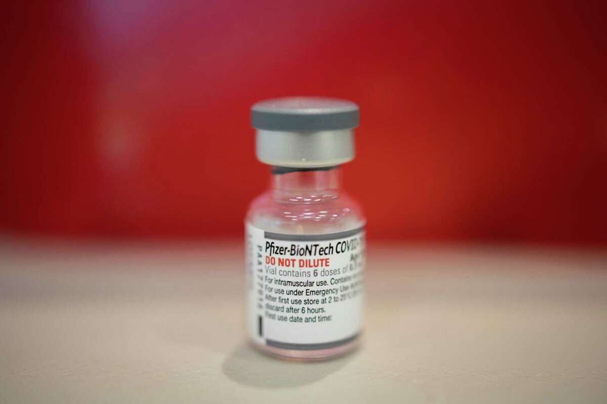 A vial of the Pfizer-BioNTech Covid-19 vaccine at a clinic inside Trinity Evangelic Lutheran Church in Lansdale, Pa., on Apr. 5, 2022.