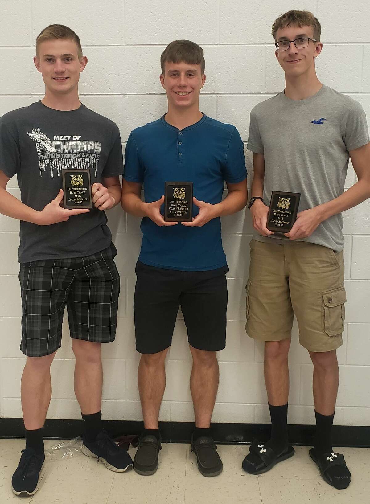 Logan Mueller, Evan Peruski and Jacob Messing were each given awards at Ubly's track banquet Tuesday, June 7.
