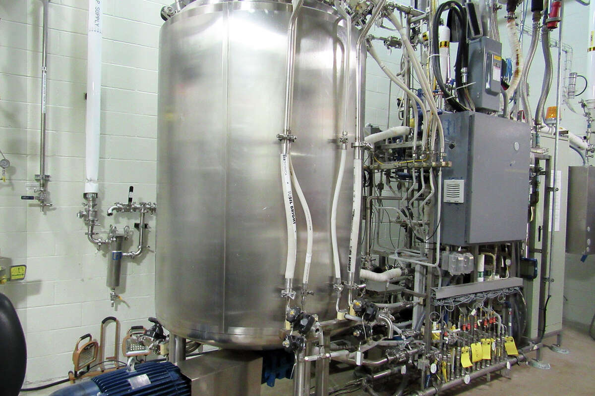 This is part of the intermediate pilot scale fermentation lab at the National Corn-to-Ethanol Research Center at SIUE. These 1,500-liter fermenters are pharmaceutical grade.  