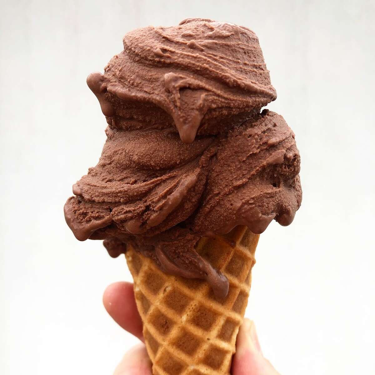A cone of chocolate at Dolce Neve Gelato.
