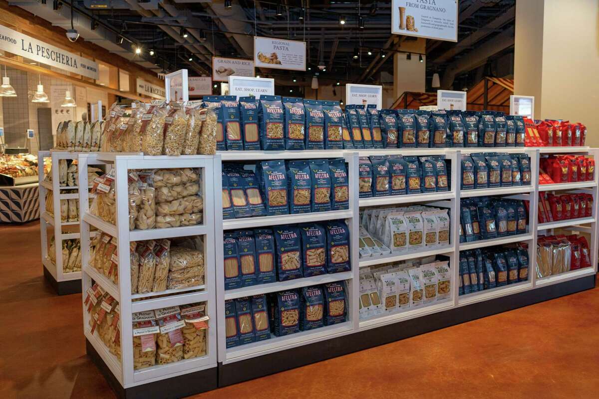 Eataly’s market is stocked with thousands of imported Italian products, from pasta to tinned fish.