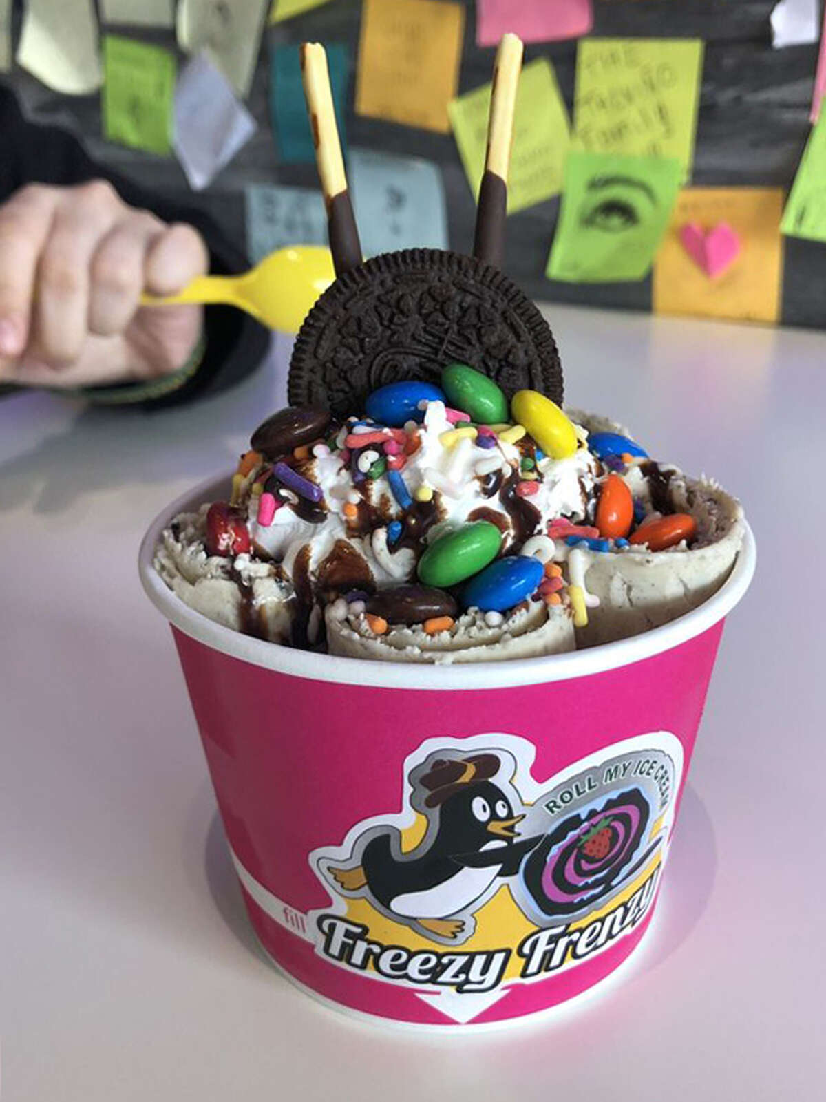 Freezy Frenzy makes Thai rolled ice cream, which is also called stir-fried ice cream.