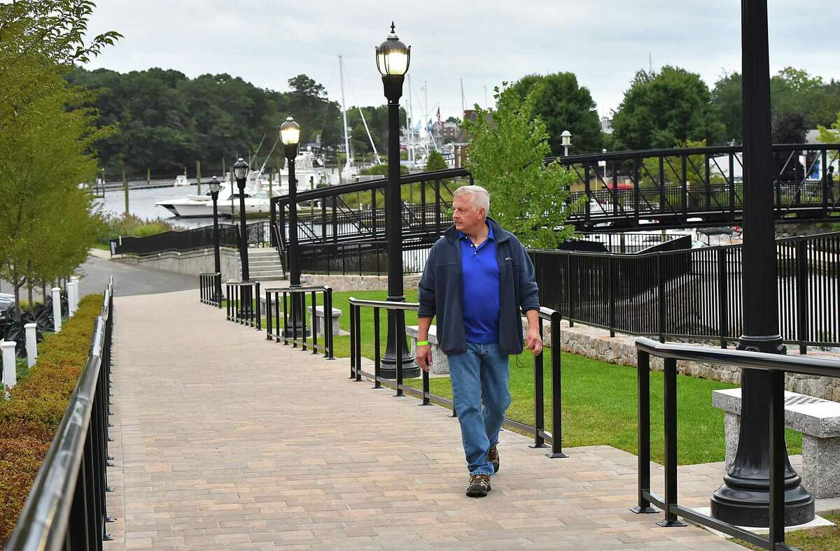 Milford resident Kevin Overbaugh makes his way up Founders Walk in 2018.