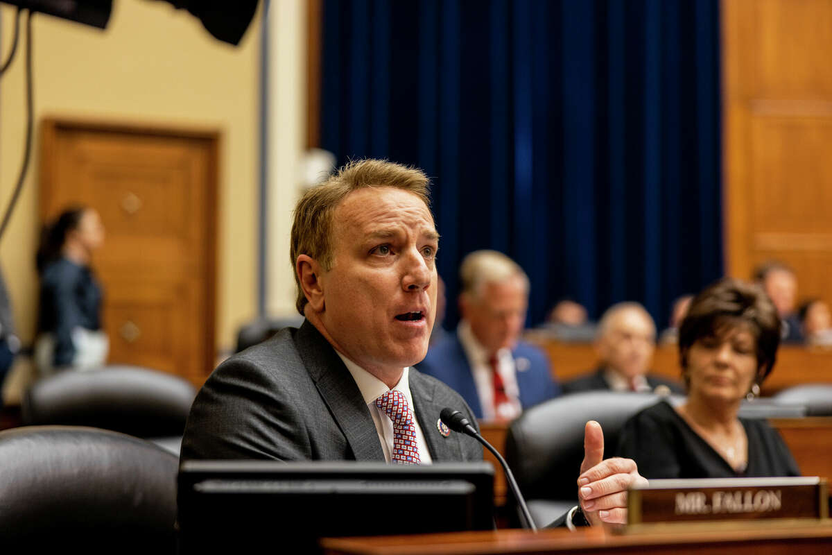 Rep. Pat Fallon (R-TX) speaks during the House Oversight and Reform Committee hearing with victims' family members and survivors of the Buffalo, New York and Uvalde, Texas massacres on June 8, 2022 on Capitol Hill in Washington, DC.