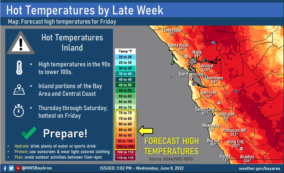 Bay Area weather service warns of dangerous heat on Friday