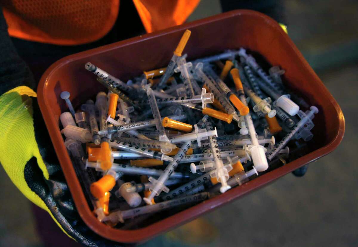 Used needles collected by the San Francisco Department of Public Works in the Tenderloin.