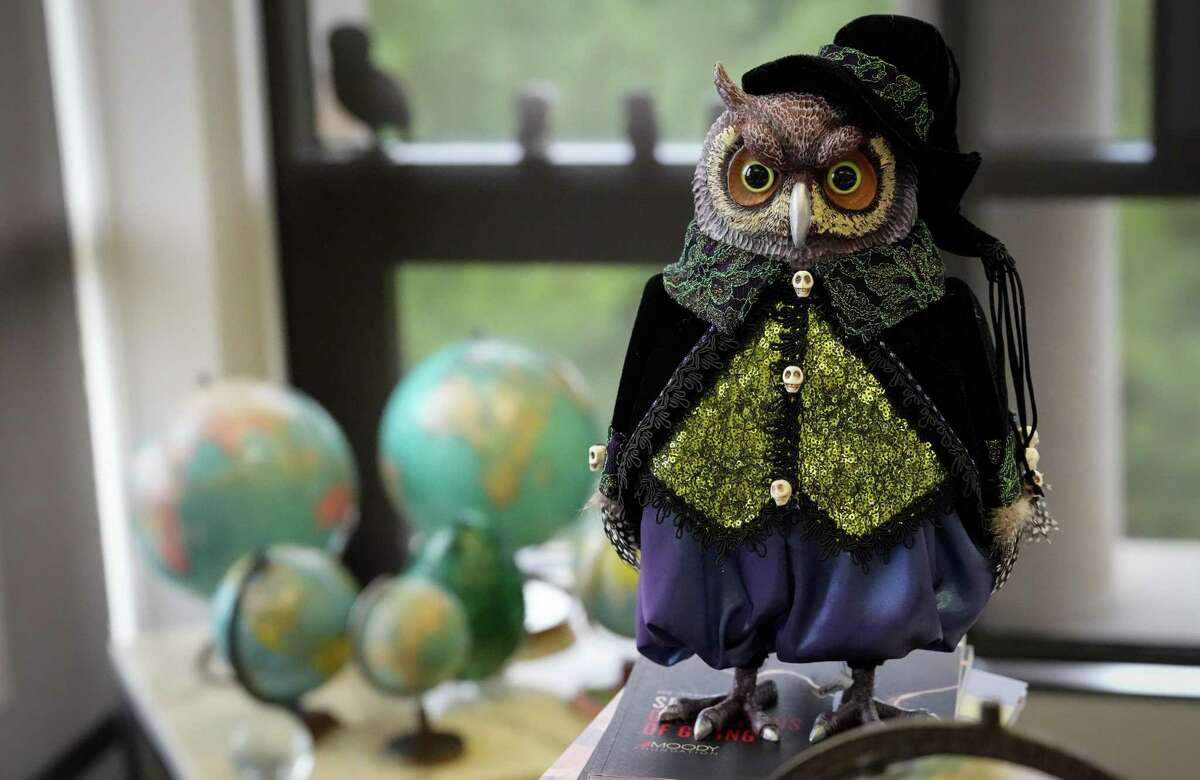 A decorative owl is seen in the office of David Leebron, the outgoing president of Rice University, on Tuesday, May 24, 2022, at Rice University in Houston.