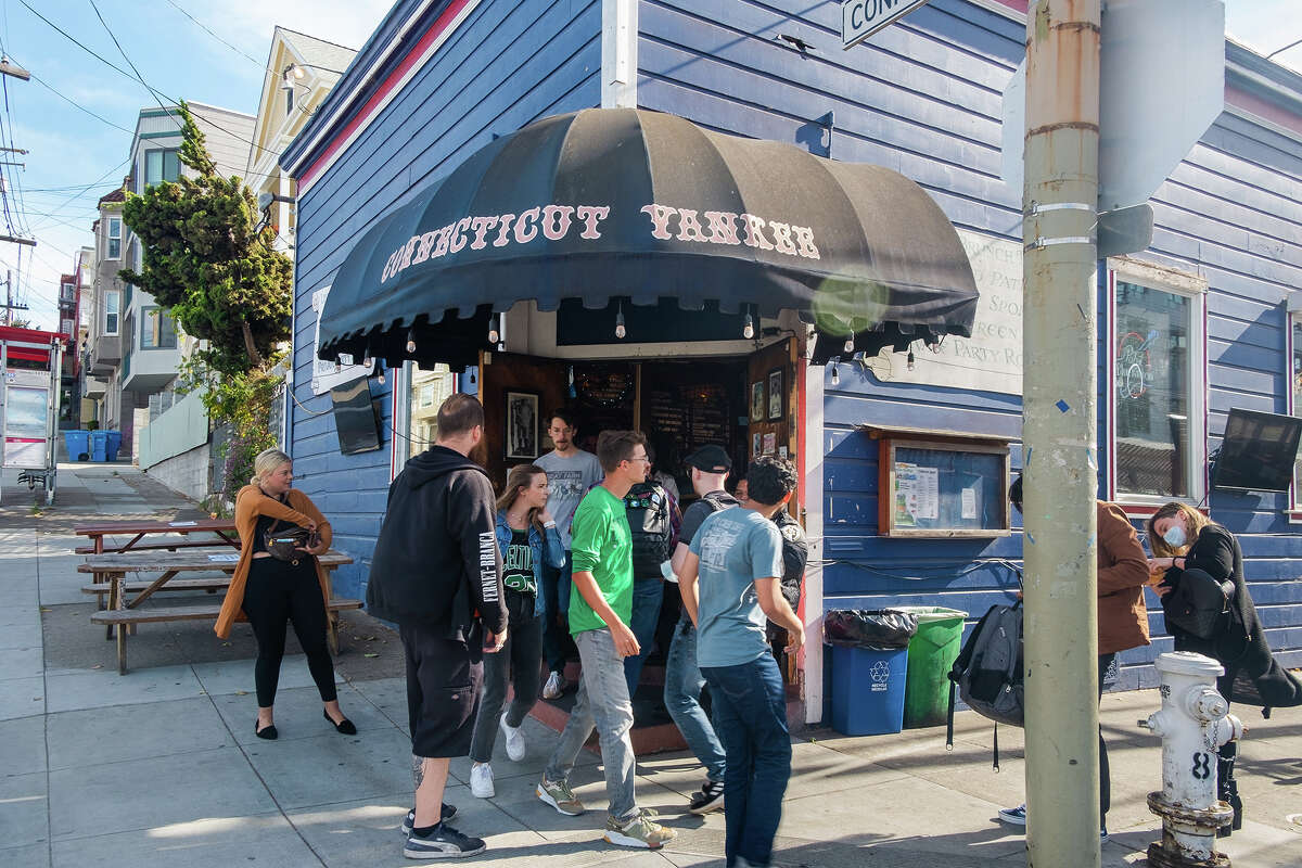 Boston Celtics fans get ready for Game 3 of the NBA Finals against the Golden State Warriors at Connecticut Yankee in the Potrero Hill neighborhood of San Francisco, on Wednesday, June 8, 2022. 