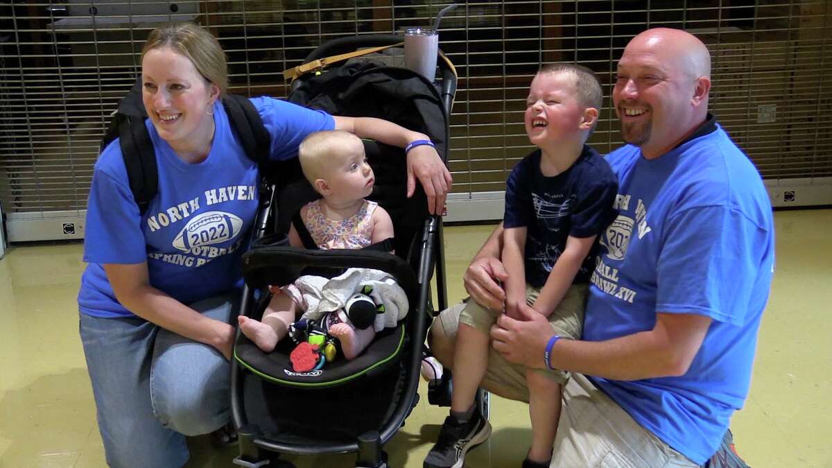 The Gagne Family gathers together with son Nate, who is the honored beneficiary for the North Haven Spring Brawl, at North Haven HS, Tuesday, May 31. Nate Gagne, 3, has cystic fibrosis and the June 10 game is being played to benefit his family.