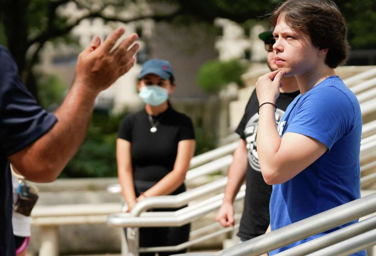 George Tataris, 18, meets with other members of is the Houston chapter of March for Our Lives and city officials on Thursday, June 9, 2022 as they plan for a rally to be held at Houston City Hall on Saturday.