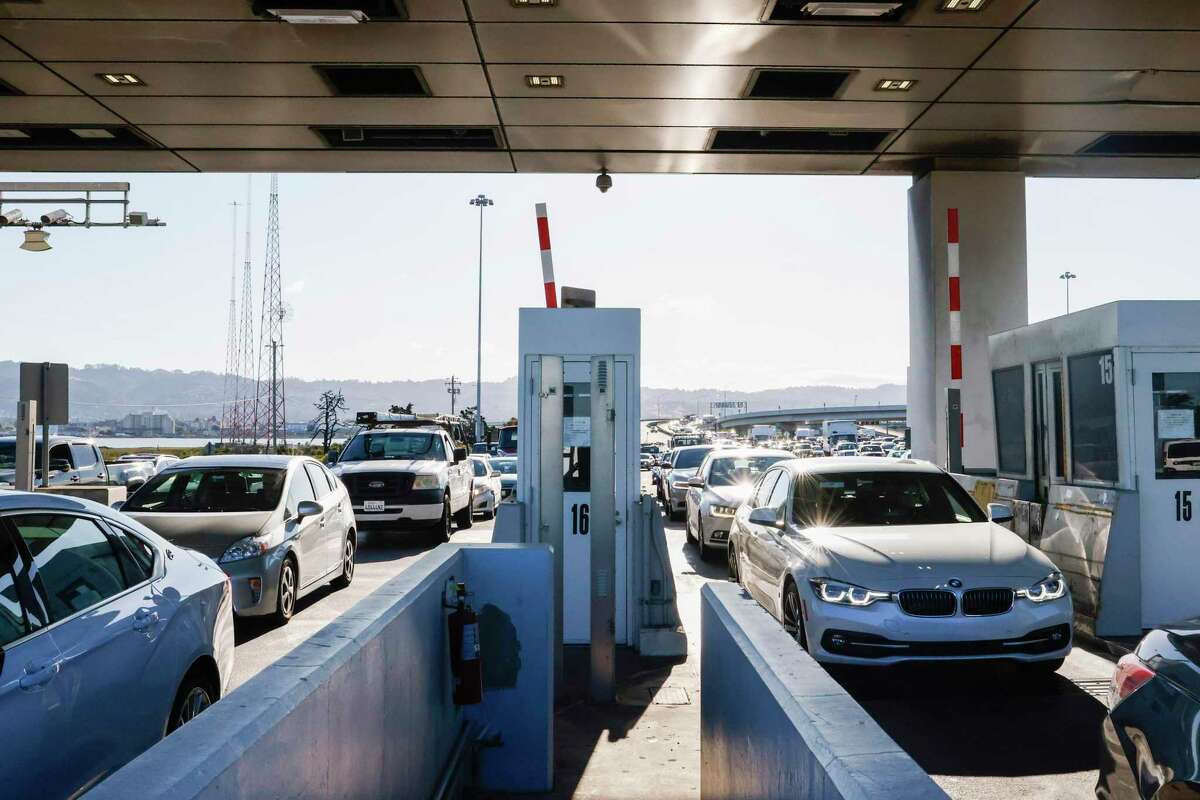 A view from the top of a staircase leading toll booths from a long tunnel underneath the westbound Bay Bridge Toll Plaza in Oakland, Calif. Tuesday, May 10, 2022.