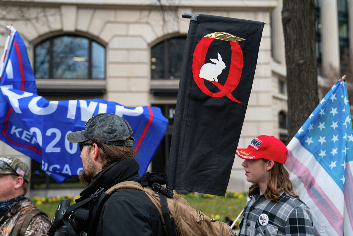 WASHINGTON, DC - JANUARY 05: A Q-Anon sign is seen as President Donald Trump supporters hold a rally on January 5, 2021 in Washington, DC.