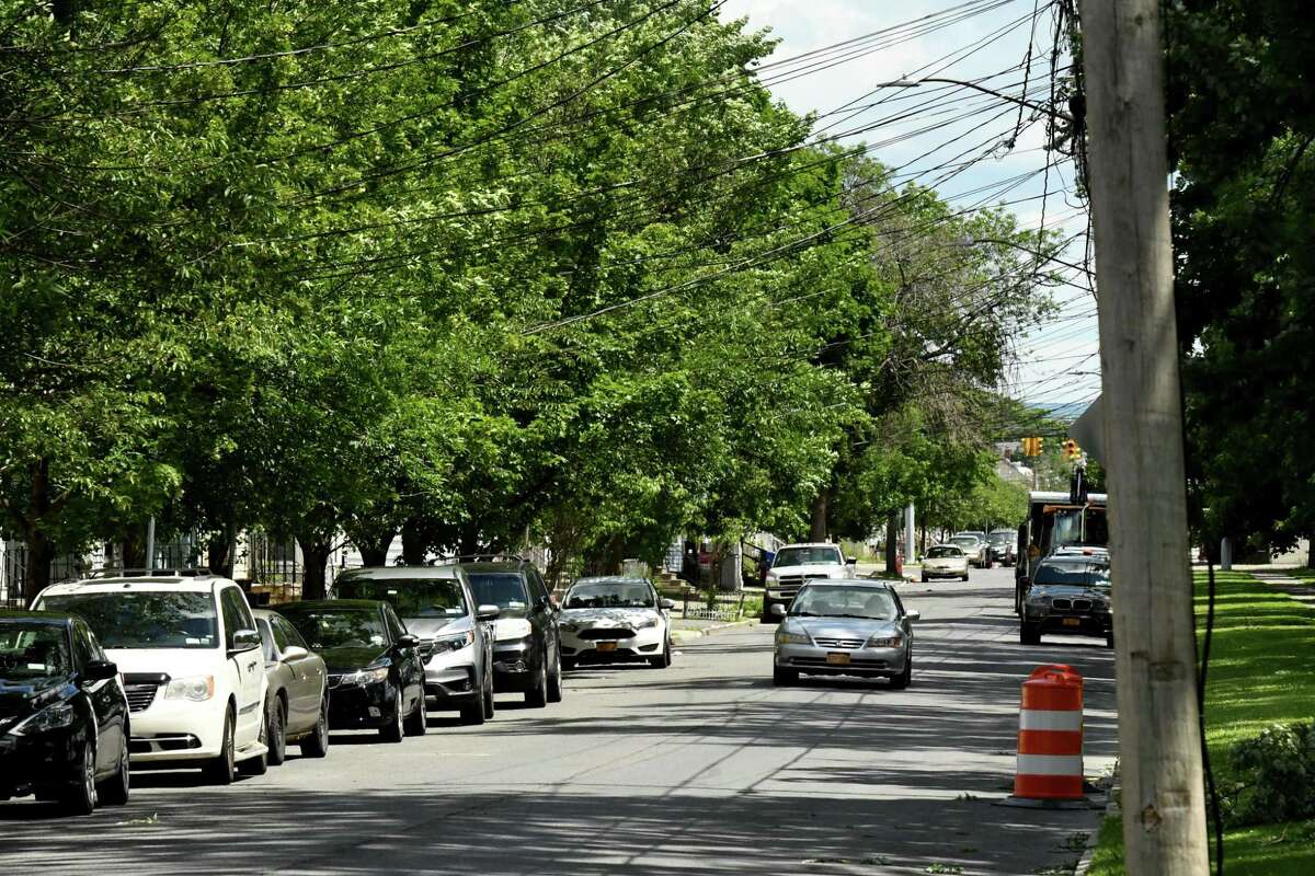 View looking down Second Street across from Swinburne Park where the city plans to install speeds humps that are are designed to slow traffic and make streets safer on Friday, June 10, 2022, in Albany, N.Y.