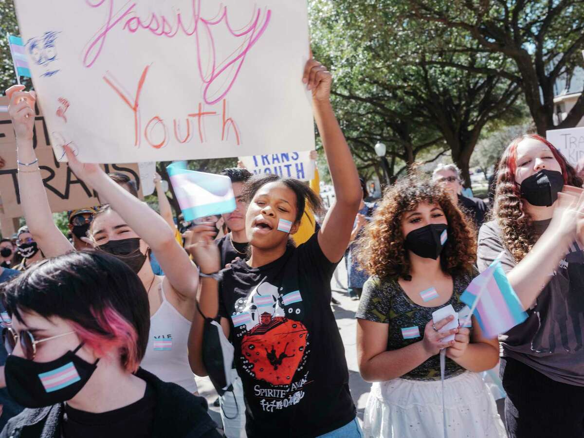 A protest against Texas Gov. Greg Abbott’s order to consider certain medically accepted treatments for transgender youth to be abuse in Austin, Texas, March 1, 2022.