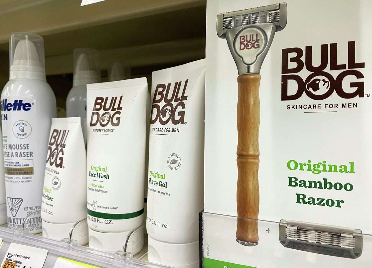 Bulldog shaving and facial care products line a pharmacy shelf in Shelton, Conn., less than a mile from the headquarters of parent company Edgewell Personal Care whose products vie with the Gillette lines of Procter & Gamble and a number of other big consumer brands.
