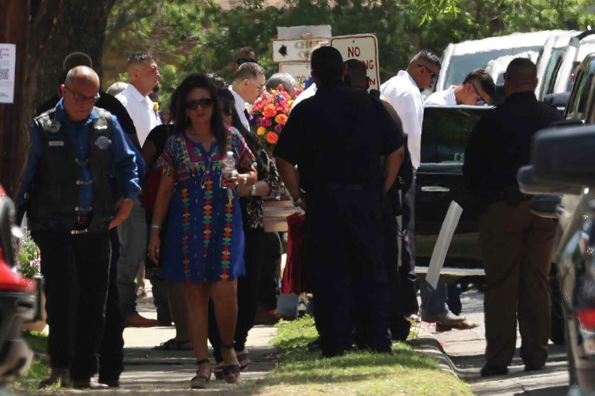 Pall bearers carry the casket of Robb Elementary School teacher Eva Mireles, 44, at Sacred Heart Church in Uvalde, Texas, Friday, June 10, 2022. She was one of 21 murdered in a mass shooting at the school on May 23.