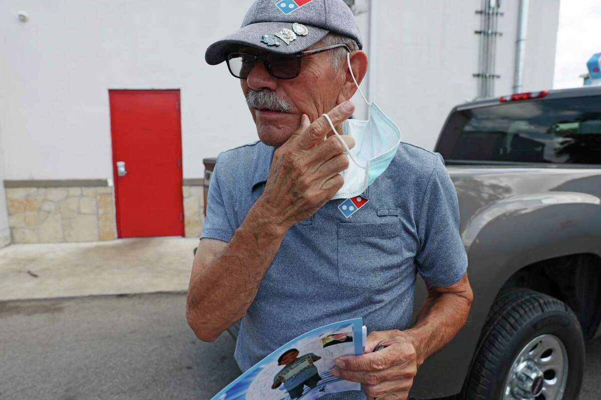 George Rodriguez, 72, carries photographs of his late stepgrandson, Jose “Josécito” Flores, during his pizza delivery runs in Uvalde. He delivers pizzas to keep from crying.