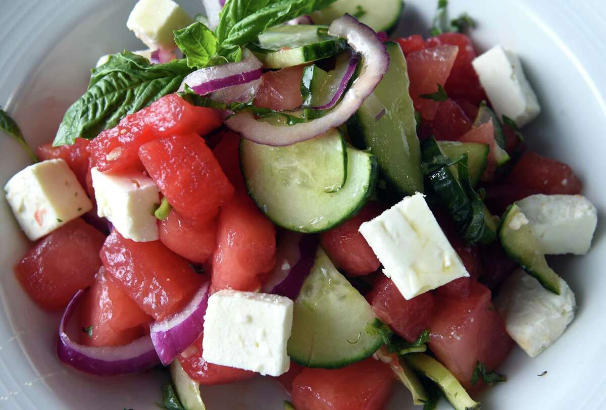 The Watermelon Feta Salad photographed at 80 Proof American Kitchen & Bar on Crown Street in New Haven on June 9, 2022.