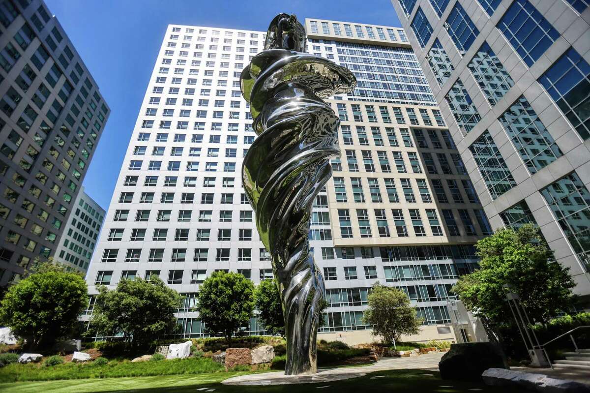 Artist Lawrence Argent’s 92-foot-tall post-modern Venus de Milo statue stands in Trinity Place at 8th Street and Mission Street’s Piazza Angelo Courtyard in San Francisco.