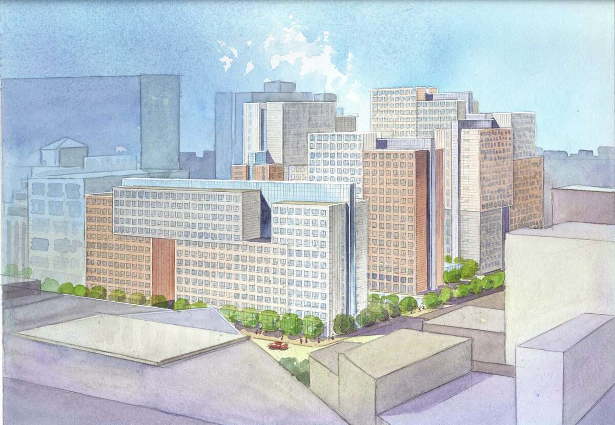 The proposed design for Trinity Place in 2003, when it “only” included 1,410 units. This perspective is looking towards Market Street.