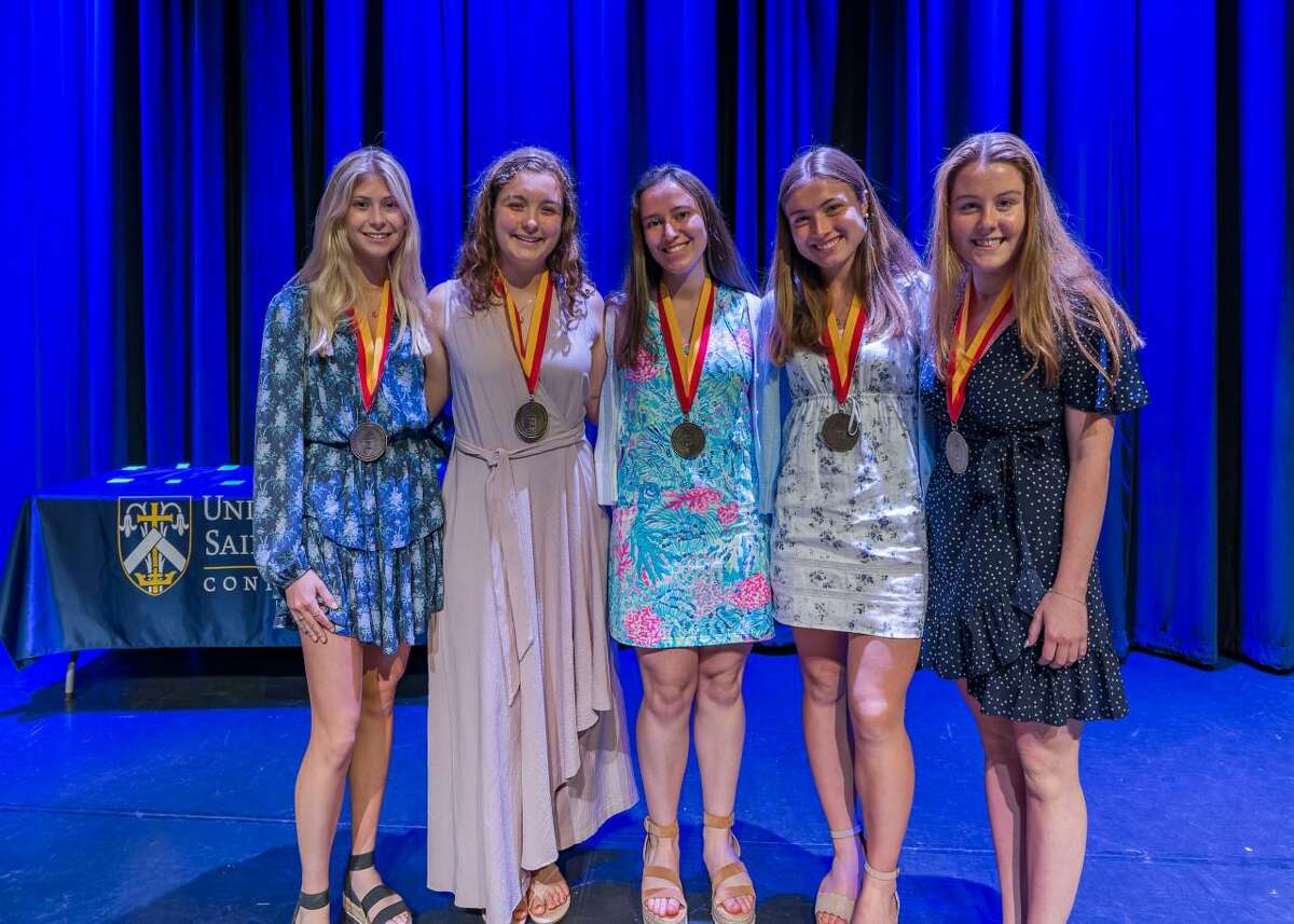 Lauralton Hall students Caroline Begg, Kaylor Garamella, Brooke Jones, Audrey Ulrich and Morgan White were honored during the 2022 Archdiocesan Summa Scholars Award Ceremony hosted by the University of Saint Joseph on May 17, 2022.