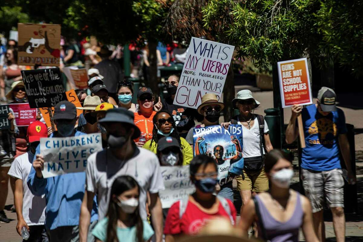 Demonstrators gather during a March for Our Lives protest against gun violence in Oakland on Saturday. The event was one of many similar protests nationwide calling for gun-control legislation in wake of shootings in the recent weeks.