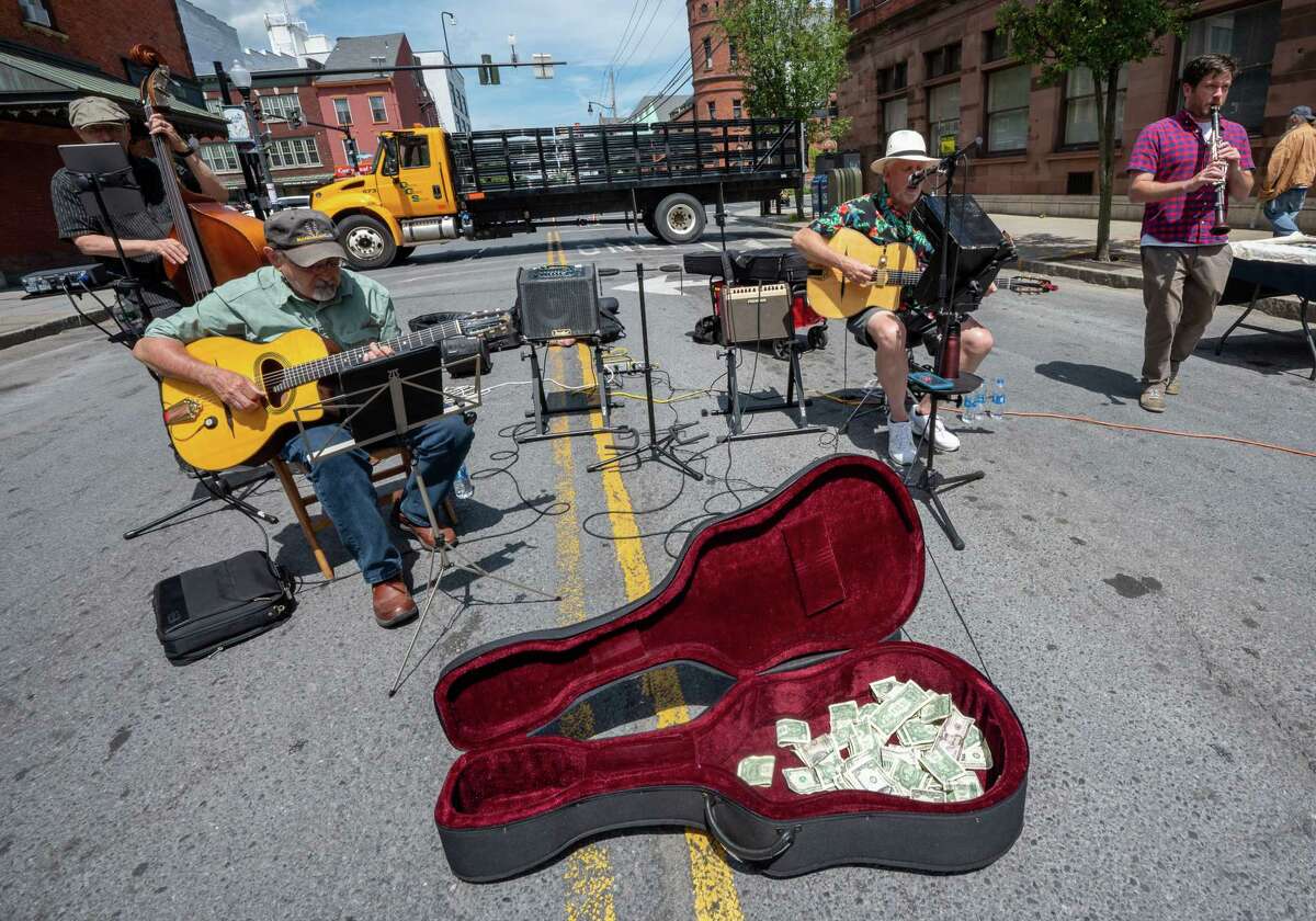 Hot Tuesday plays during the Art on Lark street festival held on Lark Street on Saturday, June 11, 2022. (Jim Franco/Special to the Times Union)