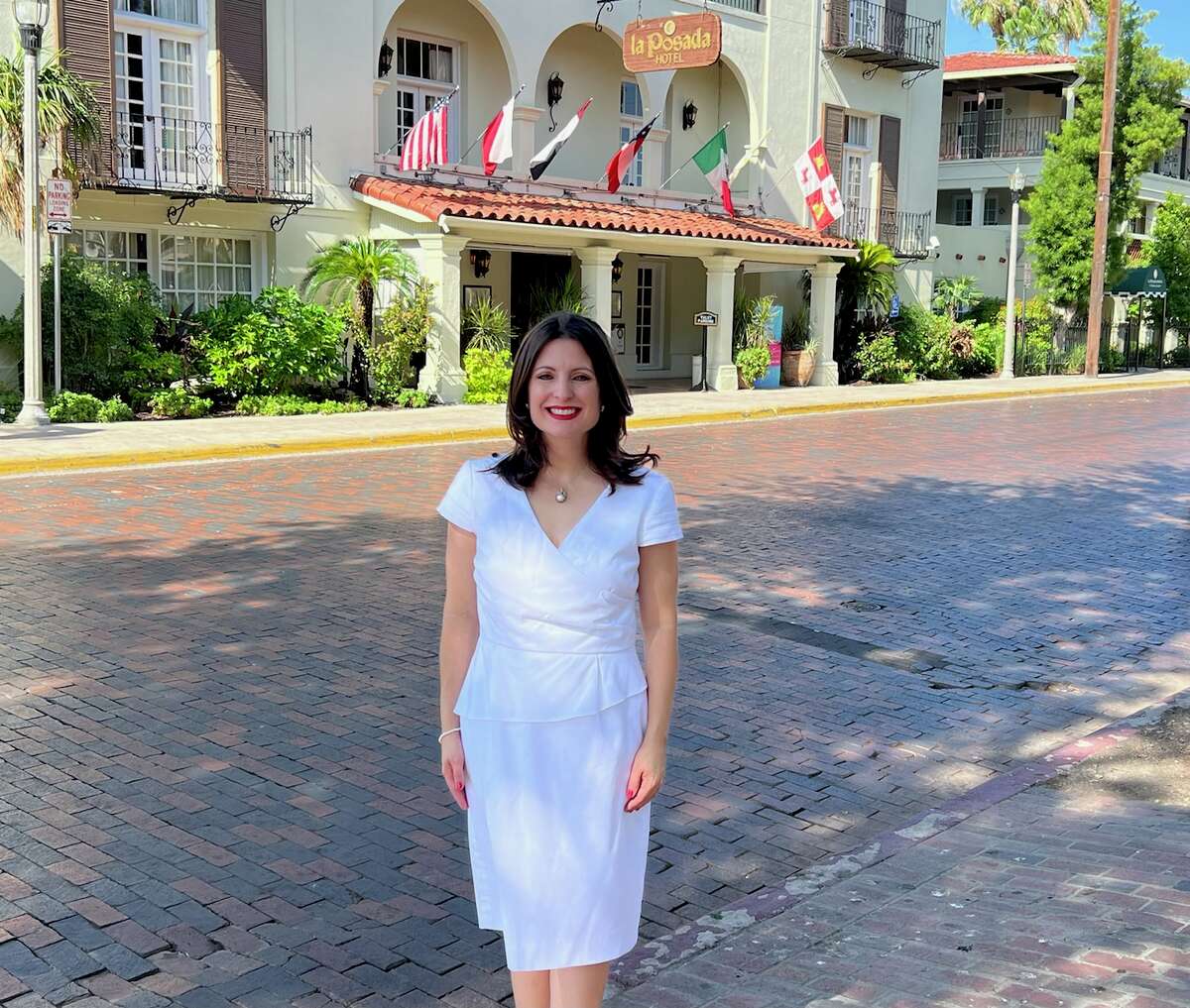 Lesly Mitchell Briones, 41, in front of La Posada Hotel in downtown Laredo. Briones is the new Democratic nominee for Harris County’s Commissioner Commissioner Pct. 4 and the former judge for the Harris County Civil Court at Law #4, visited her hometown of Laredo during this weekend