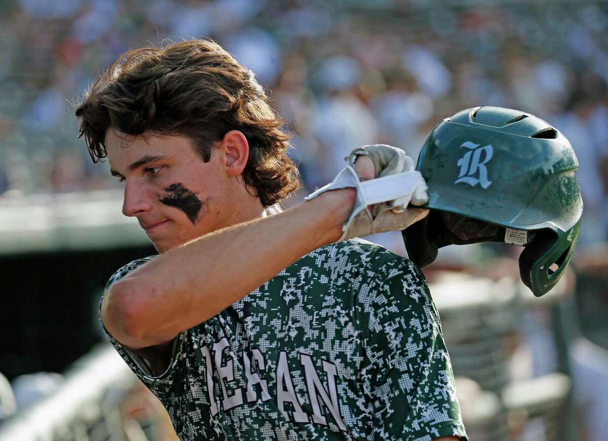 Reagan Teagan Peeples (1) reacts after making the first hot in the 7th inning. Southlake Carrol defeated Reagan 8-5 in 6A baseball Championship on Satuirday, June 11, 2022 at Dell Stadium.