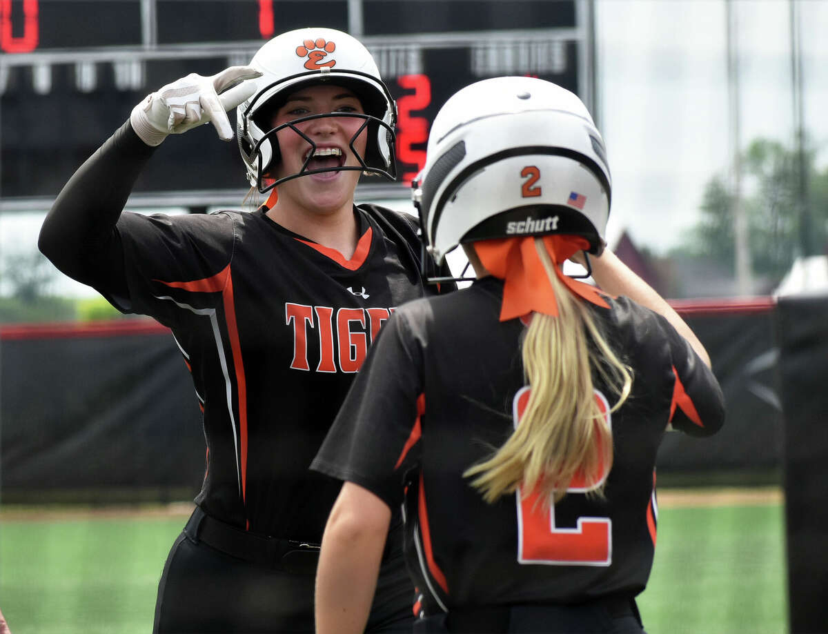 Edwardsville's Lexie Griffin celebrates against Barrington during the third-place game of the Class 4A state tournament at the Louisville Slugger Sports Complex on Saturday in Peoria.