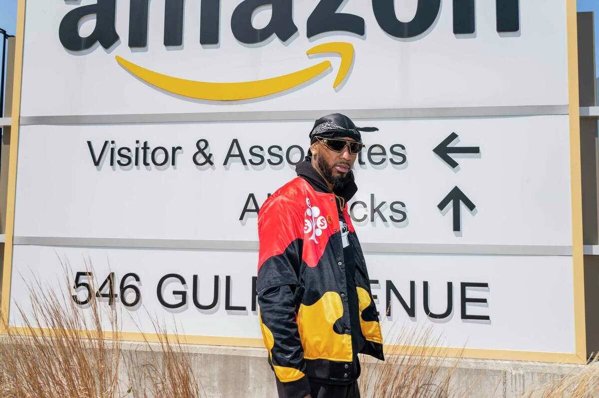 Chris Smalls, president of the Amazon Labor Union, is photographed on the Amazon warehouse campus on Staten Island in New York on April 24, 2022. (