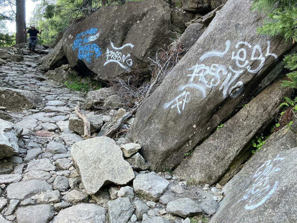 Vandals spray-painted multiple sites along the Yosemite Falls Trail with graffiti on May 20, park managers reported.