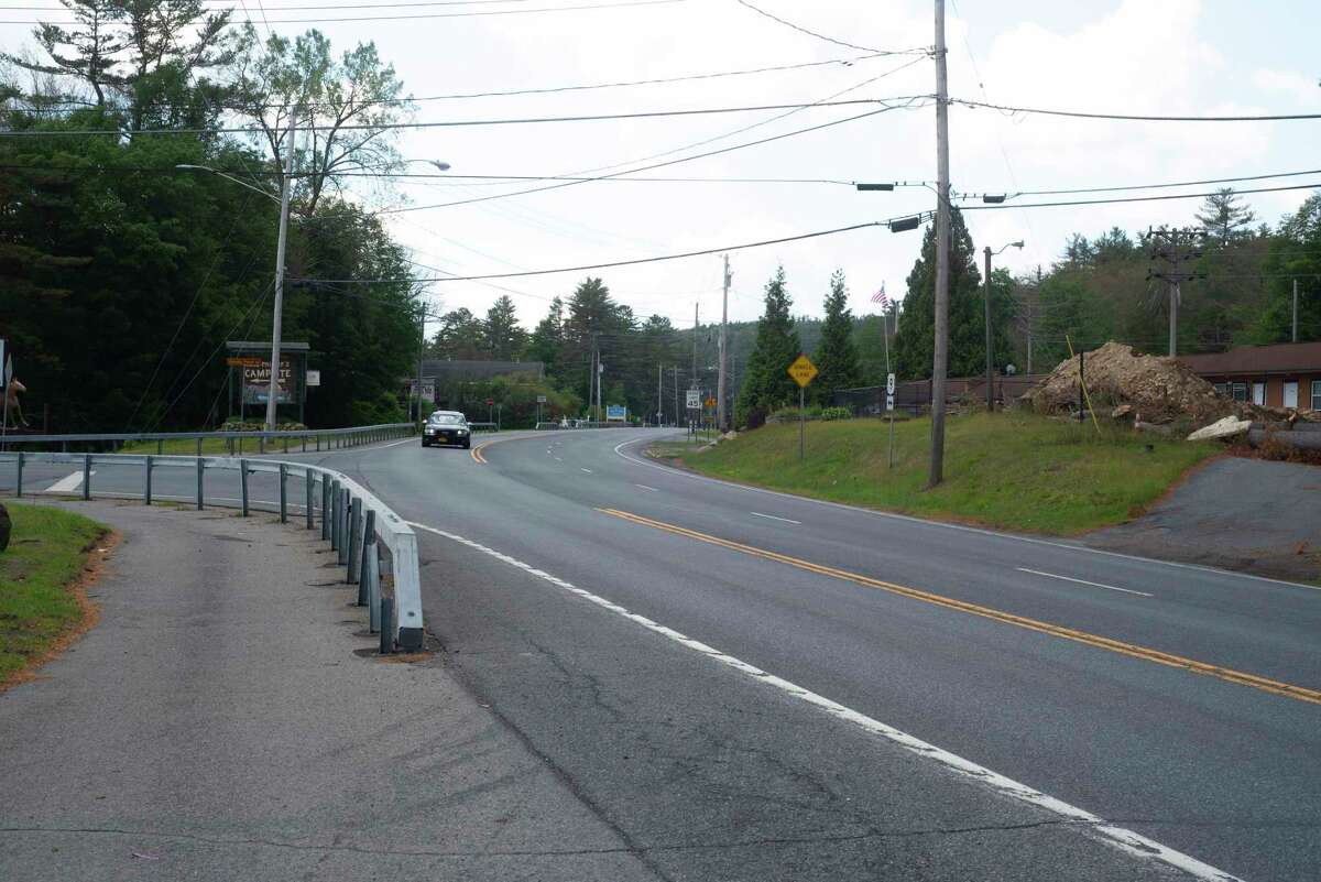A view looking south on Route 9 near the scene where New York State Police say that a speeding motorcyclist careened off Route 9 and crashed into a group of pedestrians near Lake George Expedition Park, killing a 38-year-old and an 8-year-old, seen here on Monday, June 13, 2022, in Lake George, N.Y. (Paul Buckowski/Times Union)
