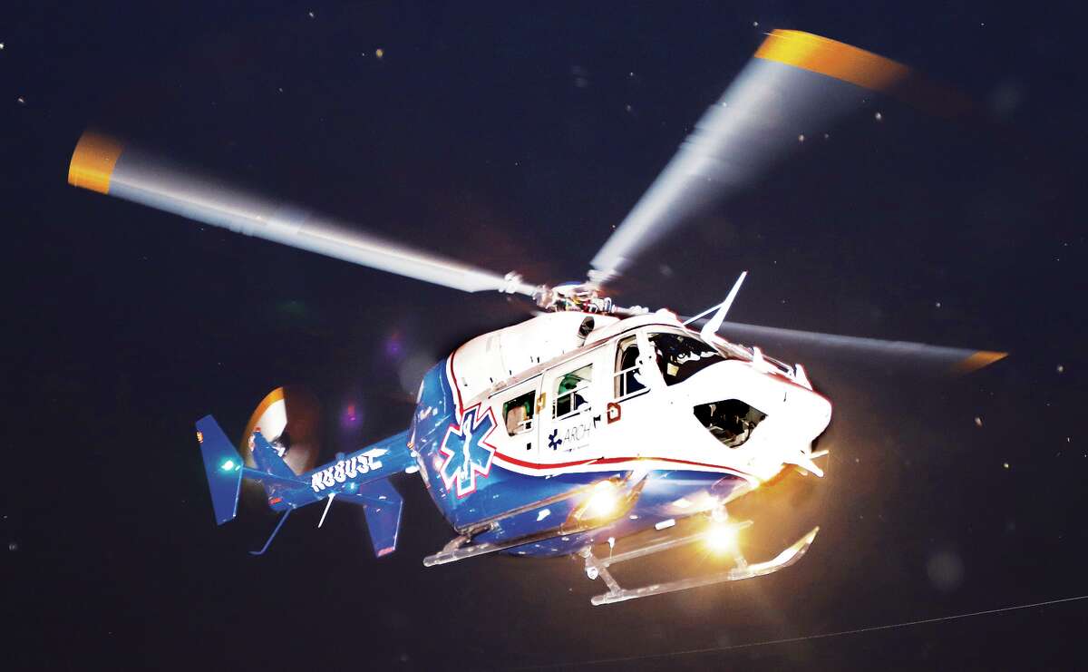 ARCH Air Medical Services Inc. lifts off Sunday night from the Cpl. Chris Belchik Memorial Expressway bound for a St. Louis trauma center.