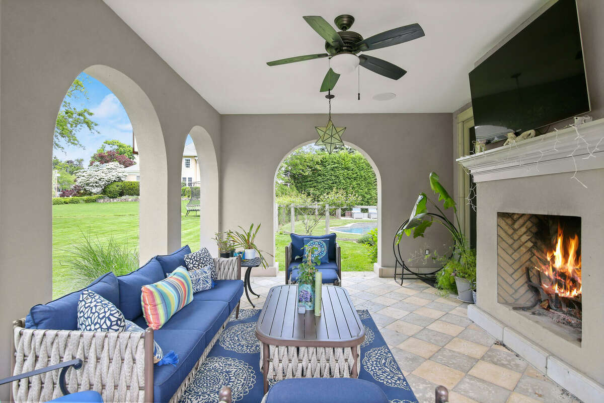 The covered porch at the home on 366 W Ocean Drive in Stamford, Conn. 