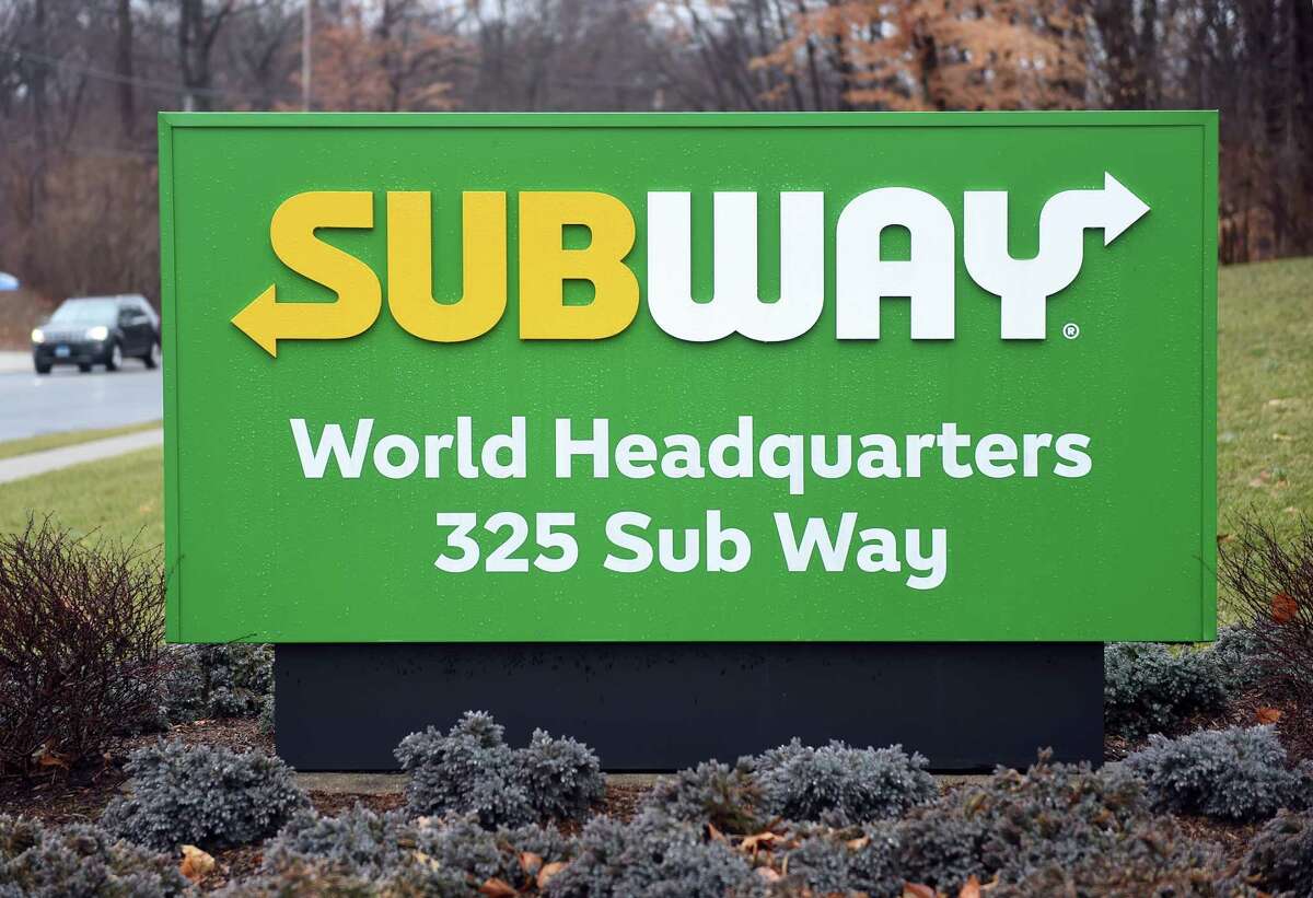 A sign for the Subway headquarters at 325 Sub Way in Milford, Conn. The company said it is considering relocating its headquarters to northeastern Fairfield County.
