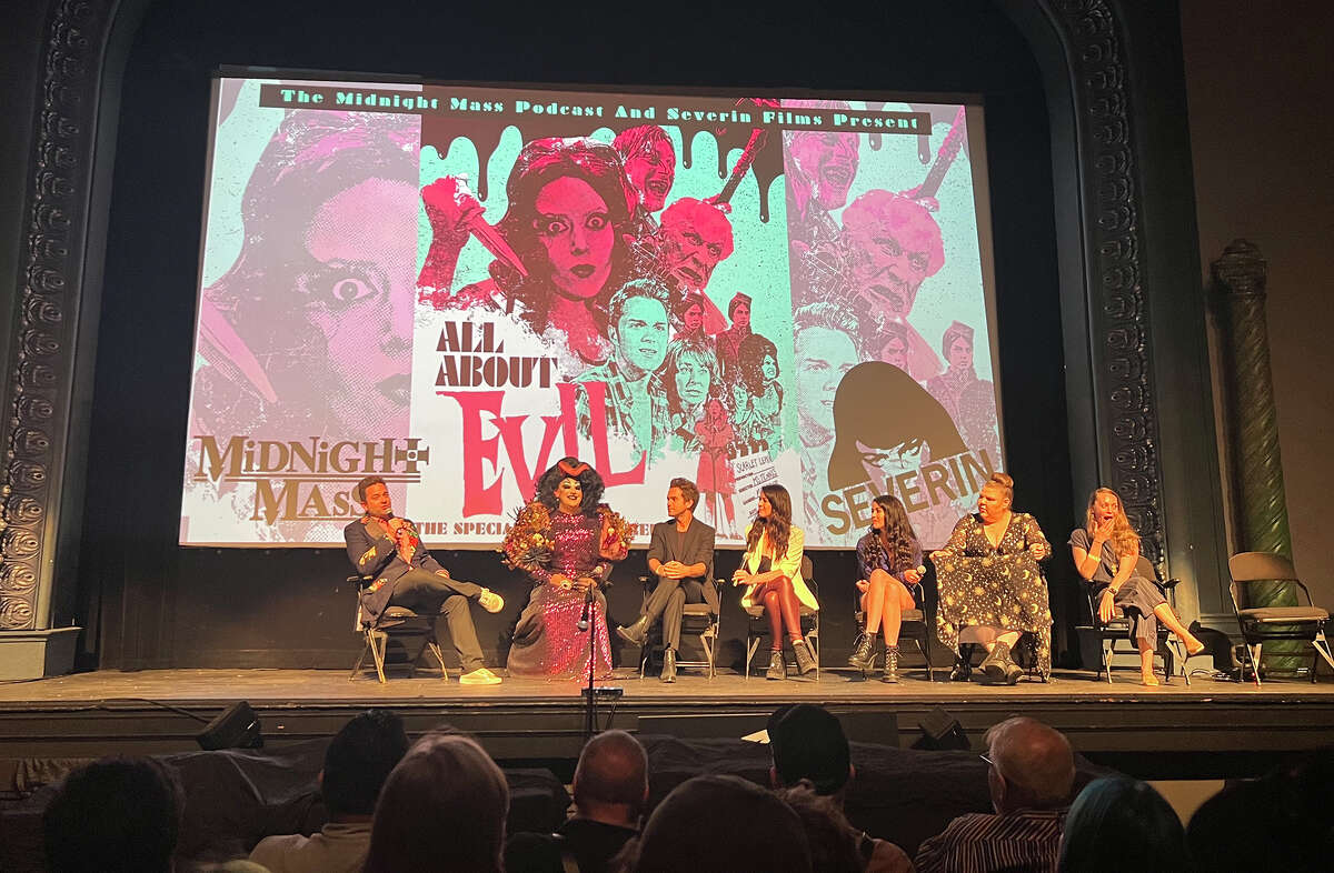 A Q&A with some of the cast and crew of "All About Evil" is held at the Victoria Theatre on June 11, 2022. 