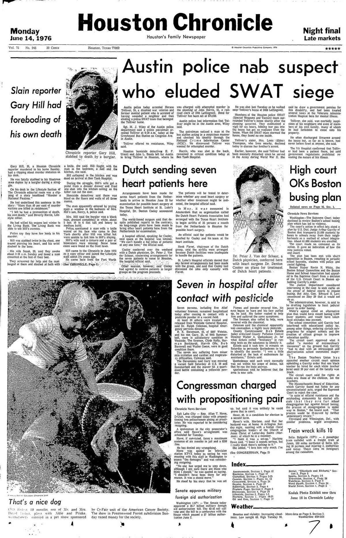 Houston Chronicle front page for June 14, 1976.