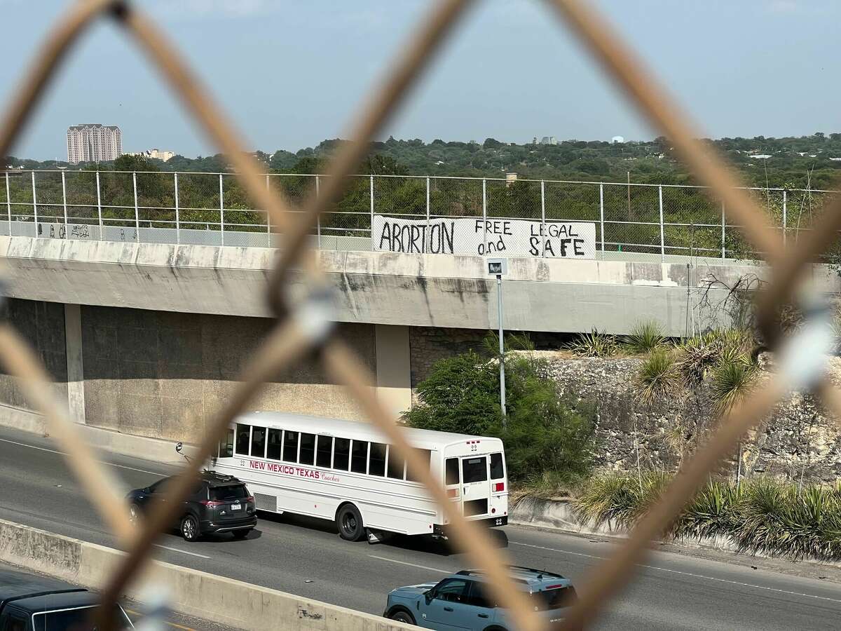Banners were posted in at least two locations in San Antonio advocating for abortion rights in Texas.