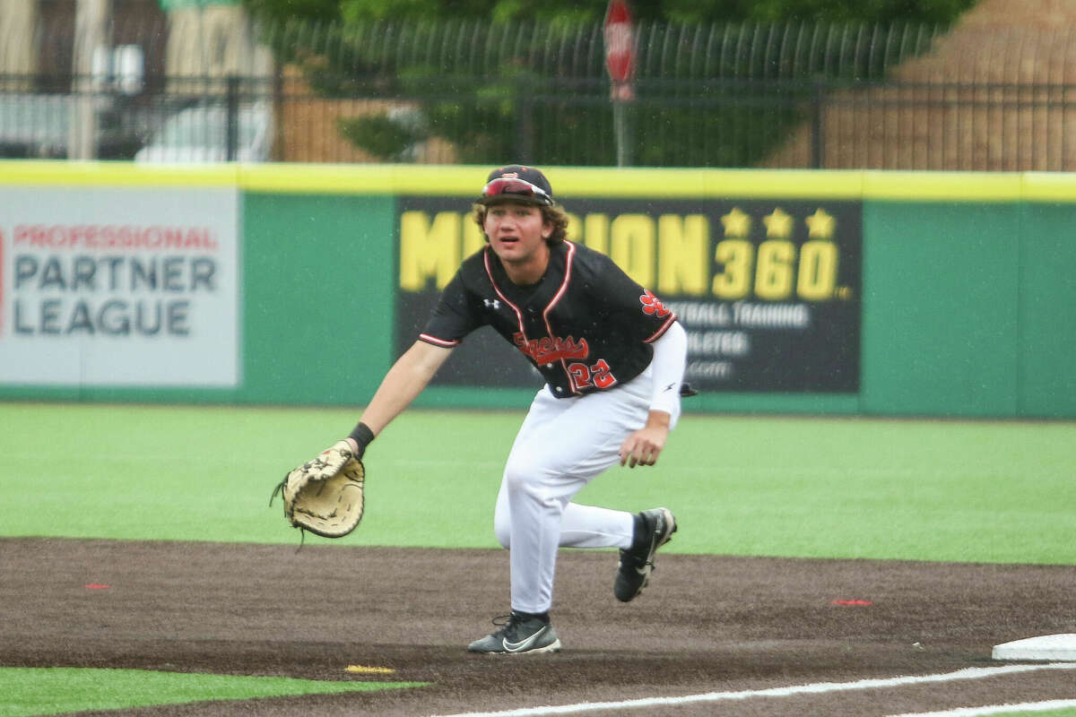 Riley Iffrig at first base against Brother Rice in the Class 4A state semifinal game. Edwardsville won 7-4. 