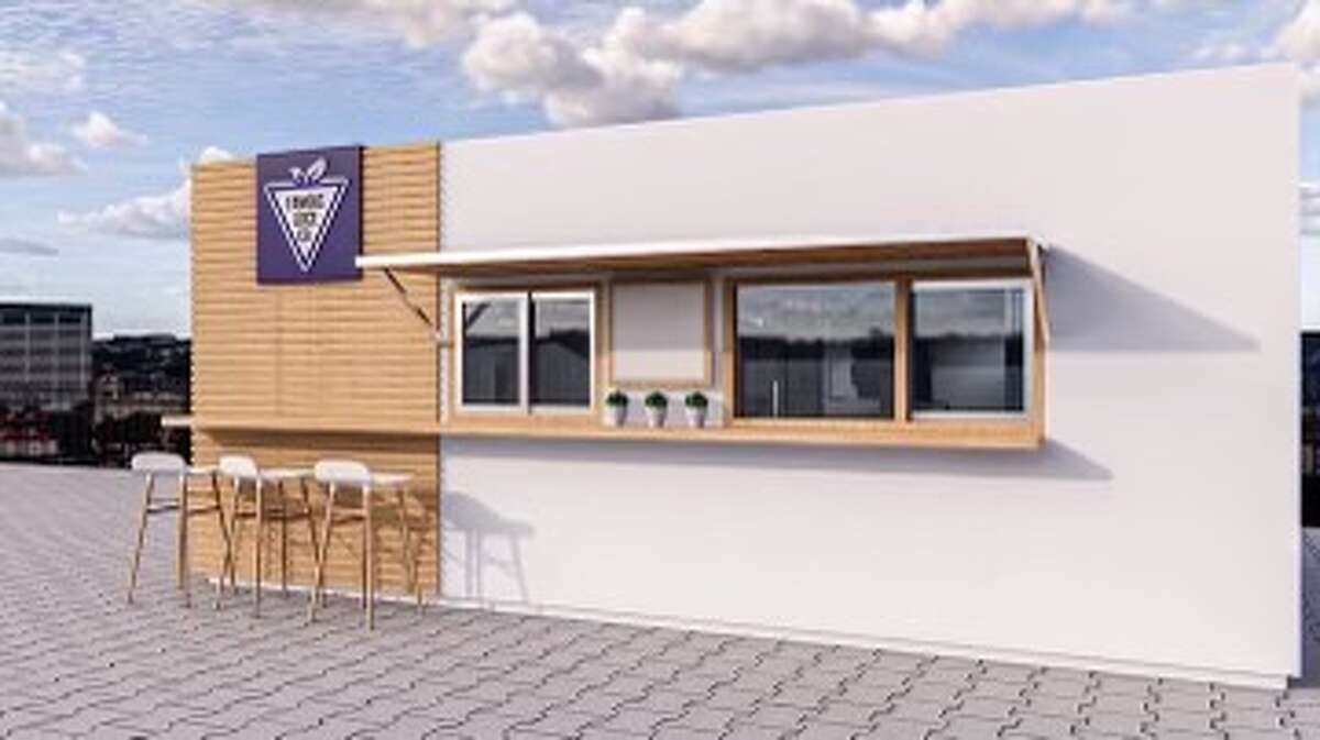 Renderings of the completed hempcrete cannabis juice shop. 