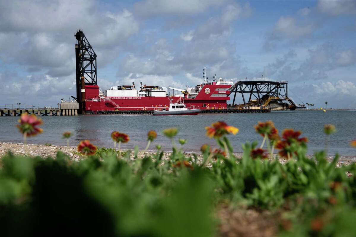 Carolina the dredge, which will be used in the expansion and deepening of the Houston Ship Channel, is photographed at the kick-off ceremony Wednesday, June 1, 2022, in Galveston.