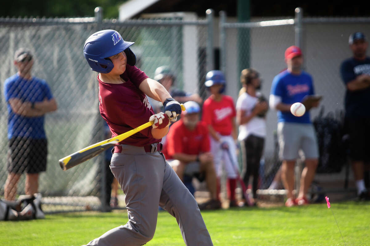 Grady Arnold competes in Northeast Little League's home run derby Tuesday, June 14, 2022 at Plymouth Park in Midland.