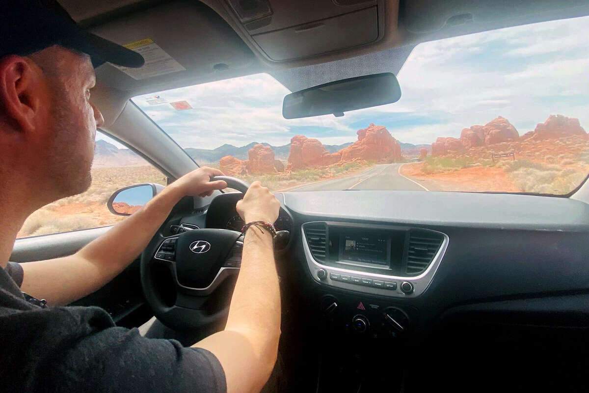 Steve Sparapani drives into Valley of Fire.